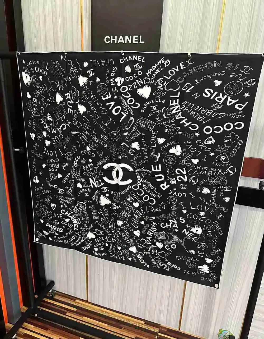 CHANEL Graffiti Print Silk Square Scarf 90×90cm